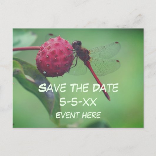 Save The Date Red Dragonfly Nature  Aankondigingskaart (Voorkant)