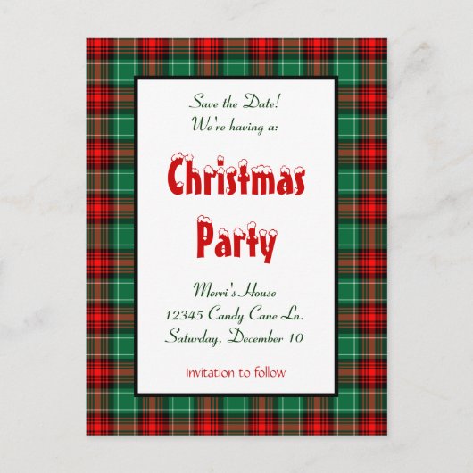 Save the Date Red Green Plaid Vakantie Aankondigingskaart (Voorkant)