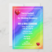 Save The Date Regenboog Bruiloft Rood 3 Harten Kaart (Achterkant)