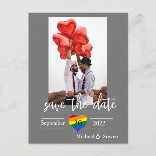 Save the Date Regenboog Hart Foto Aankondiging Kaa (Voorkant)