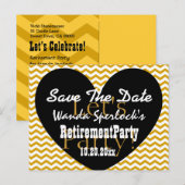 Save the Date RETIREMENT PARTY Gold Black Heart V3 Aankondigingskaart (Voorkant / Achterkant)