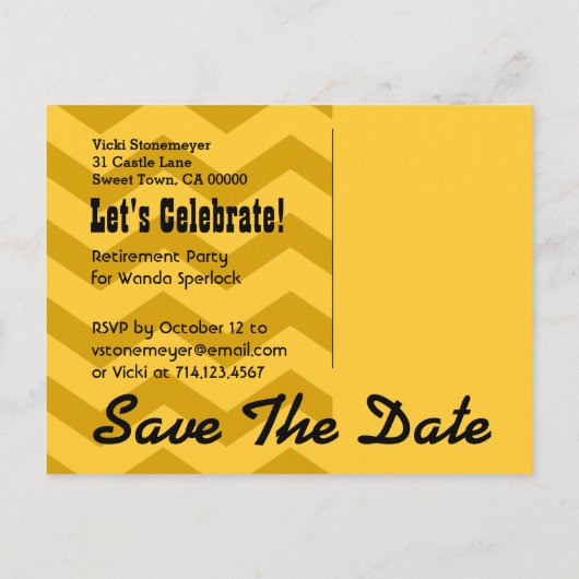 Save the Date RETIREMENT PARTY Gold Black Heart V3 Aankondigingskaart (Achterkant)