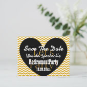Save the Date RETIREMENT PARTY Gold Black Heart V3 Aankondigingskaart (Staand voorkant)