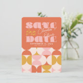 Save the Date, Retro, boogfoto, 70's roze Date (Staand voorkant)