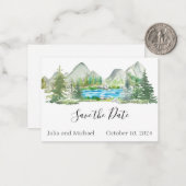 Save the Date River Forest Mountain Waterverf Notitiekaartje (Voorkant / Achterkant in situ)