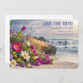 Save the Date Romantic Beautiful Flowers on Beach  Kaart (Voorkant / Achterkant)