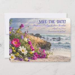 Save the Date Romantic Beautiful Flowers on Beach Kaart