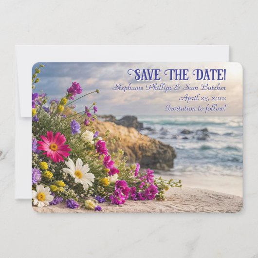 Save the Date Romantic Beautiful Flowers on Beach  Kaart (Voorkant)
