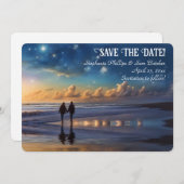 Save the Date Romantic Couple on Beach Kaart (Voorkant / Achterkant)