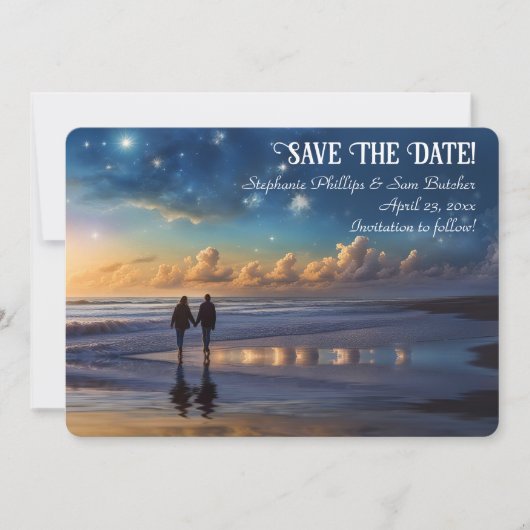 Save the Date Romantic Couple on Beach Kaart (Voorkant)