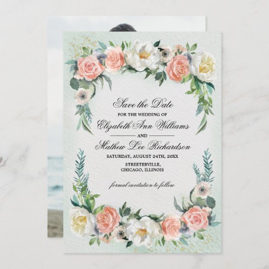 Save the date. Romantic Rozen Weddenschap Kaart (Voorkant / Achterkant)