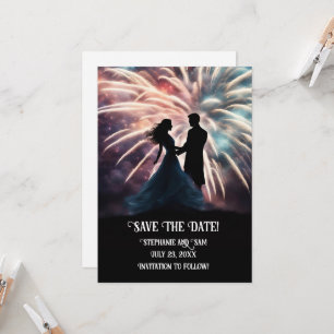 Save the Date Romantisch Paar Dancing Fireworks Kaart