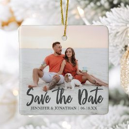 Save the Date Romantisch paar Foto van Kerstmis Keramisch Ornament