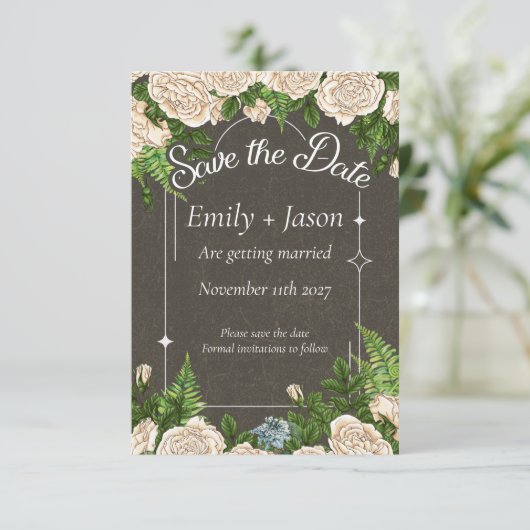 Save the Date Romantisch Rustiek Roos Thema Huweli (Staand voorkant)