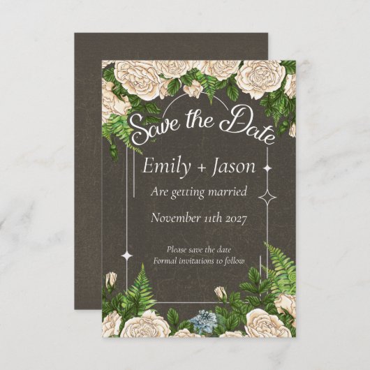 Save the Date Romantisch Rustiek Roos Thema Huweli (Voorkant / Achterkant)