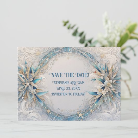 Save the Date Romantische Art Deco Geïnspireerd Kr Kaart (Staand voorkant)