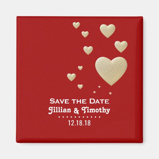 Save the Date Romantische Harten Goud Rood Magneet (Voorkant)