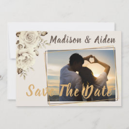 Save the date | Romantische witte rustieke Rozen Aankondiging