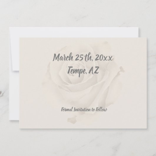 Save the date | Romantische witte rustieke Rozen Aankondiging (Achterkant)