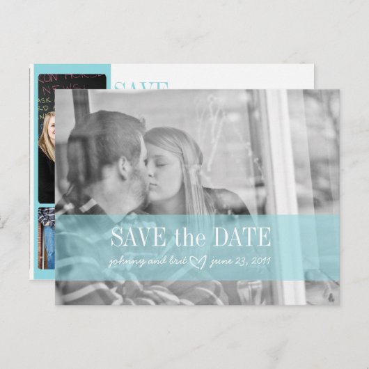 Save the date | roodblauw aankondigingskaart (Voorkant / Achterkant)