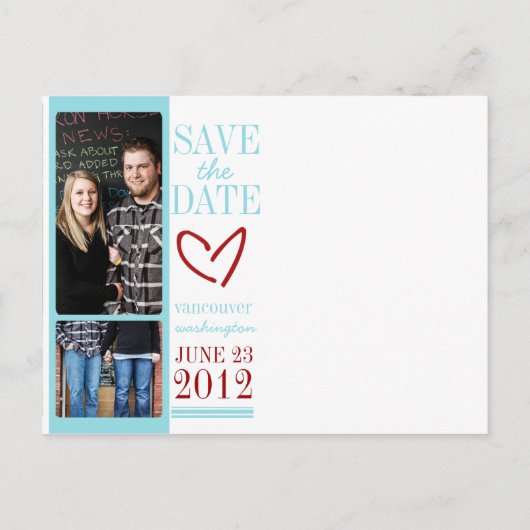 Save the date | roodblauw aankondigingskaart (Achterkant)