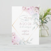 Save the date | Roos Blush Cream Waterverf Peony (Staand voorkant)