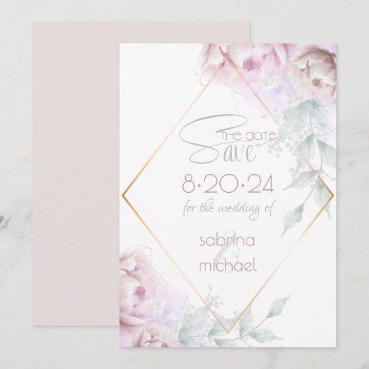 Save the date | Roos Blush Cream Waterverf Peony (Voorkant / Achterkant)