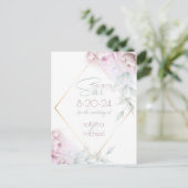Save the date | Roos Blush Cream Waterverf Peony Briefkaart (Staand voorkant)
