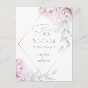 Save the date   Roos Blush Cream Waterverf Peony Briefkaart