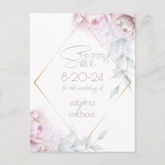 Save the date | Roos Blush Cream Waterverf Peony Briefkaart (Voorkant)