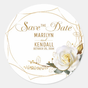 Save the Date Roos Gold Wedding Ronde Sticker