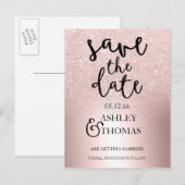 Save the Date Roos goudglitter ombre metallic Aankondigingskaart (Voorkant / Achterkant)