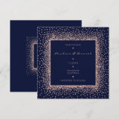 Save The Date Rose Goud Blauw Marine Glitter Monog (Voorkant / Achterkant)