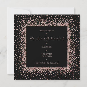 Save The Date Rose Goud Zwart Glitter Monogram Lux