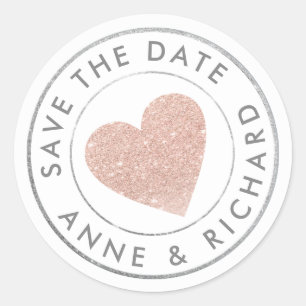 SAVE THE DATE rose love heart Ronde Sticker