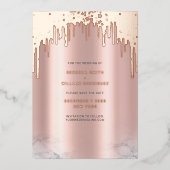 Save The Date Rosegold Glitter Drips Pink Folie Feestdagenkaart (Voorkant)