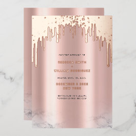 Save The Date Rosegold Glitter Drips Pink Folie Feestdagenkaart