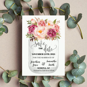 Save the Date Roze bloemenromantische boho bruilof Kaart