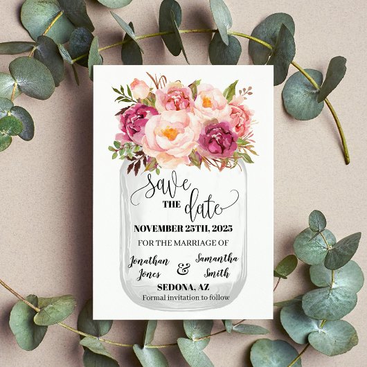 Save the Date Roze bloemenromantische boho bruilof Kaart