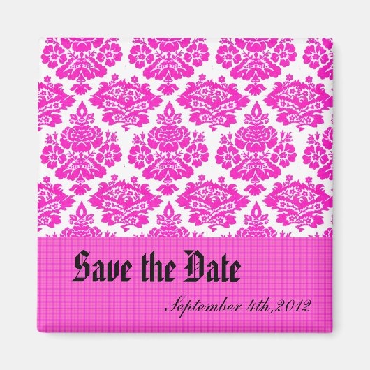 save the date,roze damast magneet (Voorkant)
