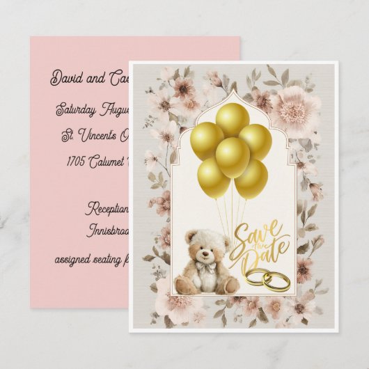Save The Date Roze en Gouden Kaart (Voorkant / Achterkant)