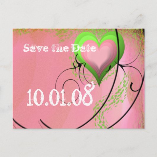 Save The Date Roze en groen middeleeuws hart Aankondigingskaart (Voorkant)
