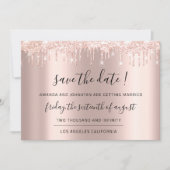 Save The Date Roze Goud Glitter Drips Bruiloft (Voorkant)