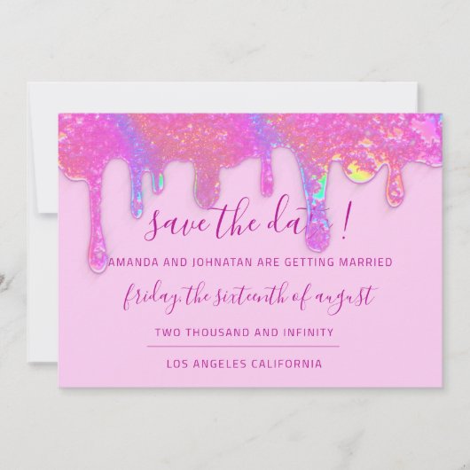 Save The Date Roze Holografische Drips Pastel (Voorkant)