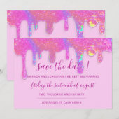 Save The Date Roze Holografische Drips Pastel (Voorkant / Achterkant)