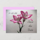 Save the Date roze lelie Aankondigingskaart (Voorkant / Achterkant)