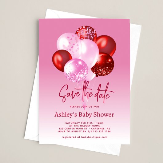 Save The Date Roze Rood Baby Shower