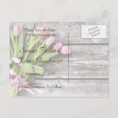 Save the Date - Roze Tulpen & Hout Aankondigingskaart (Achterkant)