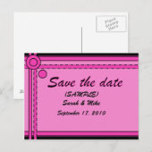 SAVE THE DATE - (Roze & Zwart) -cirkels/lijnen Aankondigingskaart (Voorkant / Achterkant)