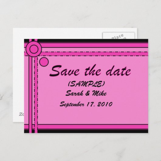 SAVE THE DATE - (Roze & Zwart) -cirkels/lijnen Aankondigingskaart (Voorkant / Achterkant)